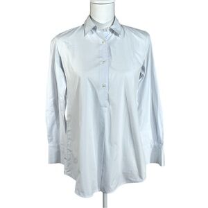 Lis Lareida White Cotton Popover Top 4 Button Down with Collar Blouse Size 36